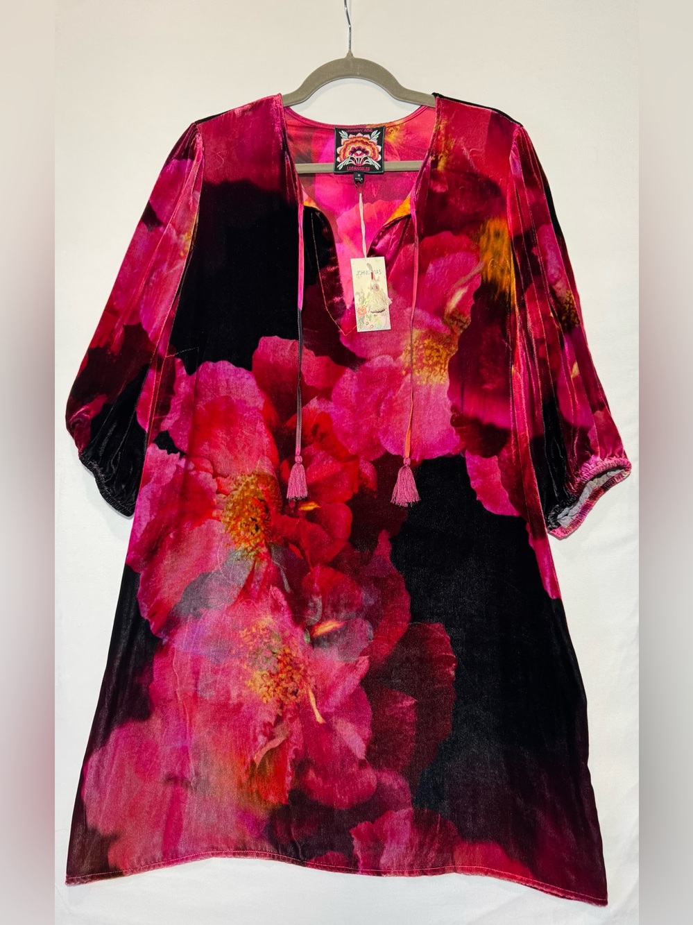 Johnny Was Women’s Vesna Black, Ruby-Bloom Velvet Silk Blend Dress